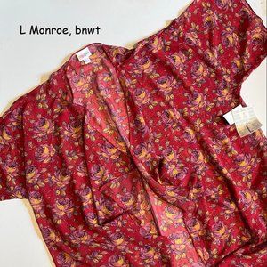 Large Lularoe Monroe kimono cover up, roses, black fringe
